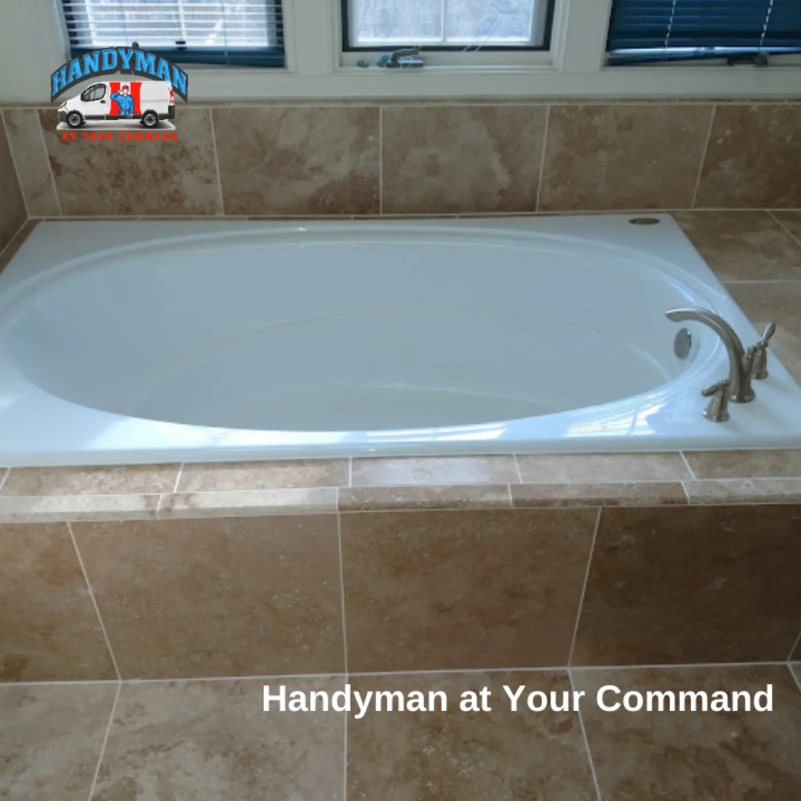 Drop-in bathtub with a tiled deck, a tiled surround and a tile floor