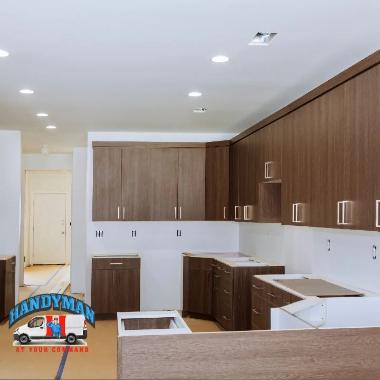 New wood kitchen cabinets installed during a kitchen remodel